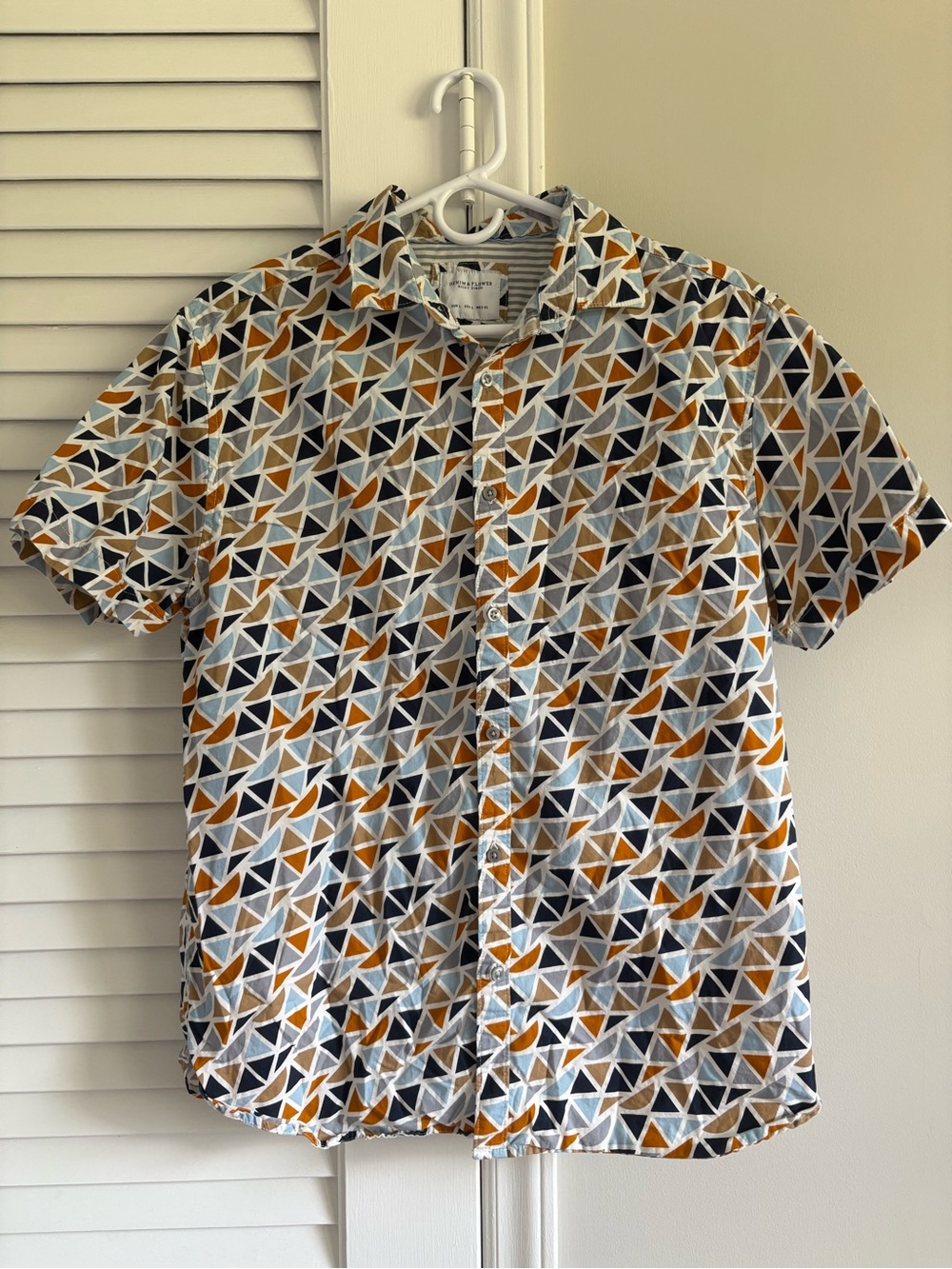 Denim & Flower Short-Sleeve Button-Up Shirt - White, Blue, Orange